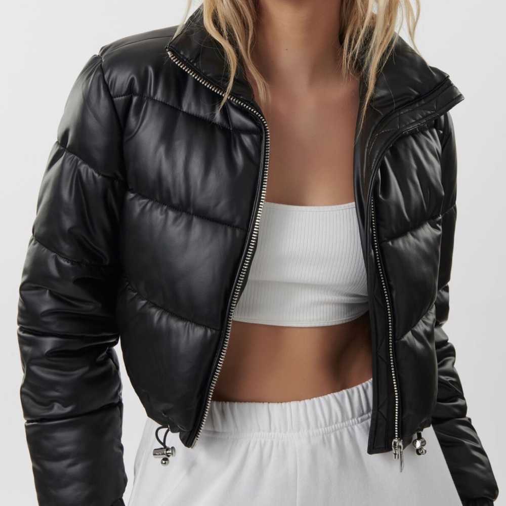 Garage cropped faux leather tokyo puffer jacket. New without tags!!